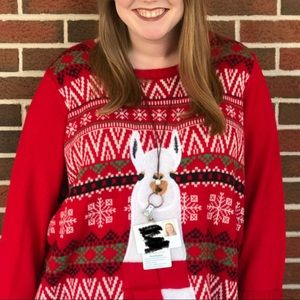 Llama with Retro Print Red Tacky Christmas Sweater